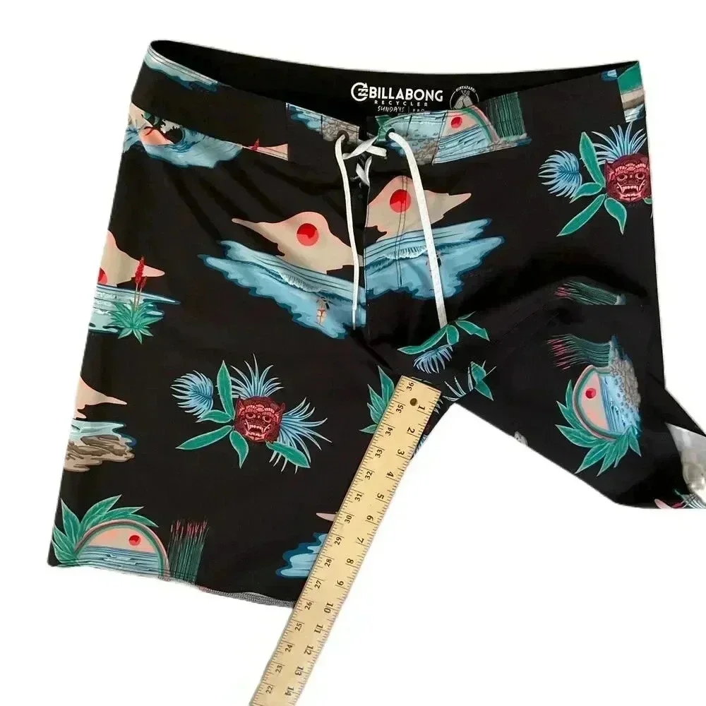 Billabong‎ Mens Black Patterned Drawstring Boardshorts Swim Trunks Size 36
